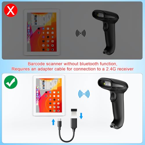 USB Wireless Barcode Scanner with Stand,Symcode Barcode Scanner Versatile 2-in-1 (2.4Ghz Wireless+USB 2.0 Wired) Rechargeable Cordless 1D Barcode Reader Handheld Bar Code Scanner
