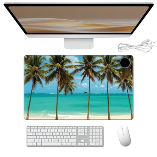Heated Desk Pad 23.6" x 14.2" 3 Large Heated Mouse Pad with Heat Levels (40°C/45°C/50°C) & 3H Auto Shut-Off Desk Mat Fast Heating PU Leather Warmer Mousepad for Home Office - Beach Tree - color: Beach Tree, size: 23.6 x 14.2 inch