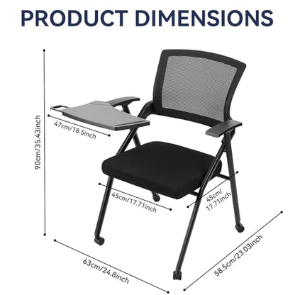 Folding Office Chair, Stackable Conference Chair with Casters and Tabletop | 300 lbs Capacity – Space-Saving for Meeting Room, Reception, Guest (With a writing pad) - size: M1