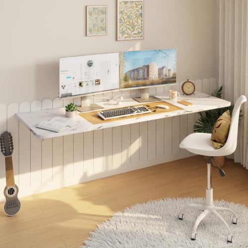 IAE Wall Mounted Folding Desk,Floating Computer Desk for Small Spaces,White | 55x22in engineered wood desktop with metal brackets, folds flat to save space in home office, apartment and laundry room - color: White, size: 55"*22"
