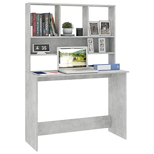 Desk with Shelves, 43.3x17.7x61.8 Inch Engineered Wood Desk, Vertical Storage for Small Spaces, Organize Folders Documents and PC Equipment - color: Concrete Gray