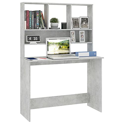 Desk with Shelves, 43.3x17.7x61.8 Inch Engineered Wood Desk, Vertical Storage for Small Spaces, Organize Folders Documents and PC Equipment - color: Concrete Gray