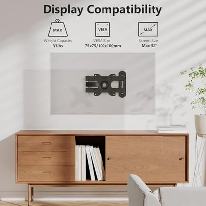 WALI TV Wall Mount Articulating LCD Monitor Full Motion 15 inch Extension Arm Tilt Swivel for Most 13 to 32 inch LED TV Flat Panel Screen with Mounting Holes up to 100x100mm (1330LM), Black | Monitor Wall Mount up to 33lbs, VESA 75/100, Articulating Tilt/
