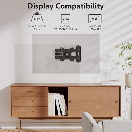 WALI TV Wall Mount Articulating LCD Monitor Full Motion 15 inch Extension Arm Tilt Swivel for Most 13 to 32 inch LED TV Flat Panel Screen with Mounting Holes up to 100x100mm (1330LM), Black | Monitor Wall Mount up to 33lbs, VESA 75/100, Articulating Tilt/