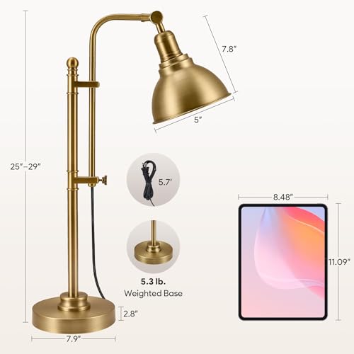 VONLUCE Rustic Desk Lamp, Adjustable Industrial Table Lamp for Home Office - color: Brass