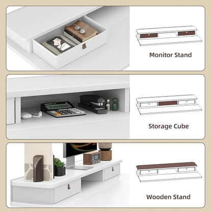 TIQLAB Standing Desk with Two Drawers, Stand Up Standing Desk Adjustable Height, Electric Sit Stand Table with Storage Shelf and Splice Board, 55 * 24 inch, White - color: White, size: 55*24 inch without keyboard tray