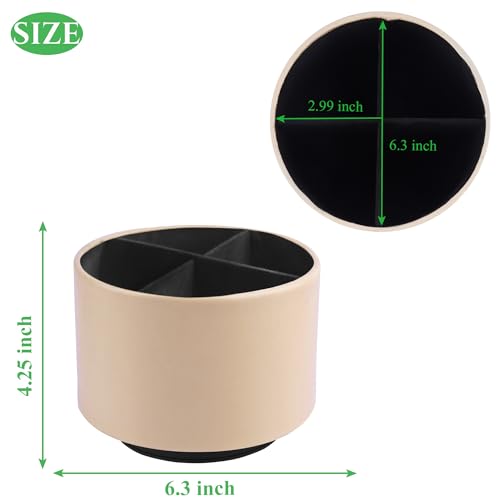Round Leather Art Supply Organizer,Remote Control Holder,360 Degree Spinning,Multi-Functional Pencil Holder,4 Compartments Desktop Stationary Organizer(1-Oil Apricot) - color: 1-Oil Apricot