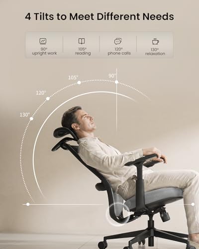 ProtoArc EC200 Ergonomic Office Chair with Adjustable Seat Depth, Grey | Lumbar Support, High-Back, Mesh Desk Chair, Home Office 8+ Long Hours Sitting, For Remote Workers & Programmers - color: Grey
