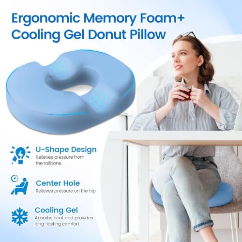 Donut Pillow Seat Cushion, Cooling Gel Memory Foam Chair Cushion,Light Blue - color: Light Blue, size: Large