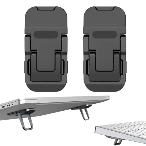 2 Pcs Zinc Alloy Foldable Laptop Stands, Portable Computer Keyboard Riser Feet with 2 Adjustable Angles, Self-Adhesive Invisible Mini Keyboard Stand for Notebook 10-17 Inches - color: Black