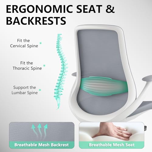Ergonomic Office Chair, High Back Mesh Desk Chair with Lumbar, Grey | 360° Swivel & Slide-Adjustable Arms, Tilt Lock & Recline, Breathable Task Chair for Home Office, Gaming & Desk Work, 300LBS