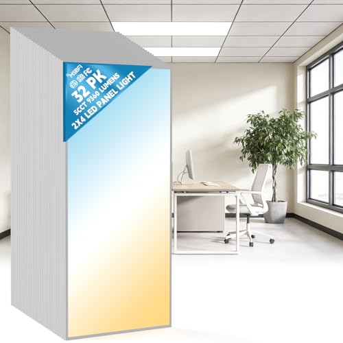 2x4 LED Flat Panel Light Drop Ceiling Office Fixture, 5 CCT 3000K-6500K Adjustable & 5 Wattage Selectable,0-10V Dimmable, 2X4 LED Flush Mount Ceiling Light, ETL Listed 32Pack - size: 2x4FT-32Pack