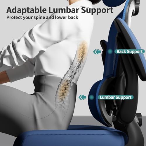 TRALT Office Chair Ergonomic Desk Chair - Gaming Chair with Lumbar Support | 330 LBS Home Office Desk Chairs with Headrest, Reading Chair with Flip-up Armrests, Comfortable Computer Chairs (1, Blue) - color: Dark Blue