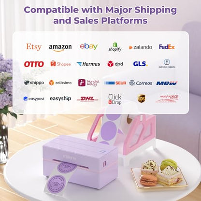 MUNBYN Bluetooth Thermal Label Printer, Wireless 4x6 Shipping Label Printer | Work for Shipping Packages Small Business Office or Home, Compatible with iPhone Android iPad Windows macOS Chrome - color: Purple