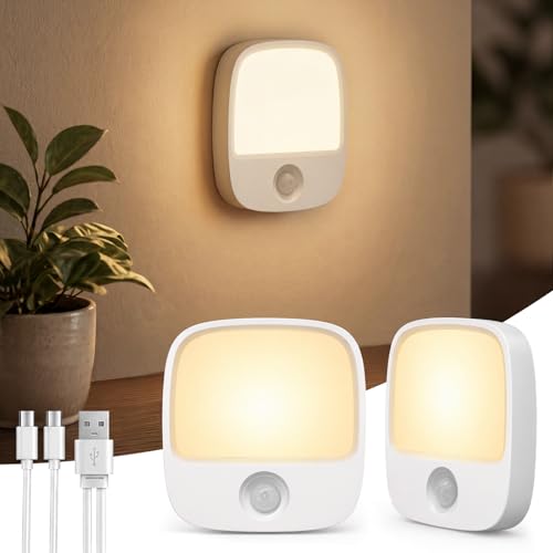 EZVALO Rechargeable Motion Sensor Night Lights, 2 Pack Magnetic Stick-On LED Lights with 3 Color Temperatures, Adjustable & Memory, Cordless Night Light for Closet, Bedroom, Hallway, Stairs, Bathroom