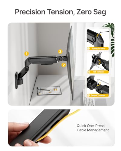 monTEK Single Monitor Wall Mount, Wobble-Free Spring, 17–32" Full Motion | Zero Clearance Wall Mount Retracts To 3.8" From Wall, Wobble-Free Mechanical Spring, Fits Wood, Brick & Concrete Walls - size: Single Arm