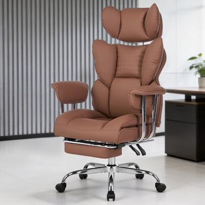 DUMOS Big and Tall Home Office Desk Chair, Executive Chair with Footrest - color: Brown, size: Fix Armrest
