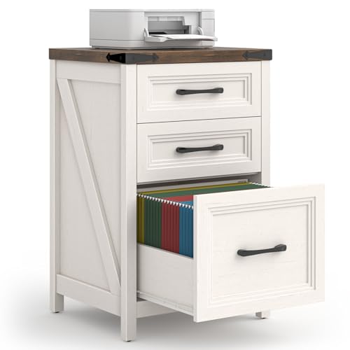3 Drawer Vertical File Cabinet, Wood Farmhouse Cabinet, White and Brown - color: White and Brown, size: 3 Drawers