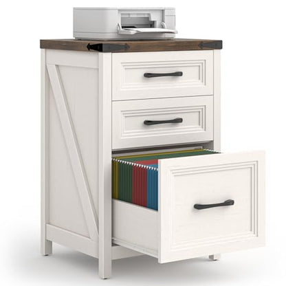 3 Drawer Vertical File Cabinet, Wood Farmhouse Cabinet, White and Brown - color: White and Brown, size: 3 Drawers