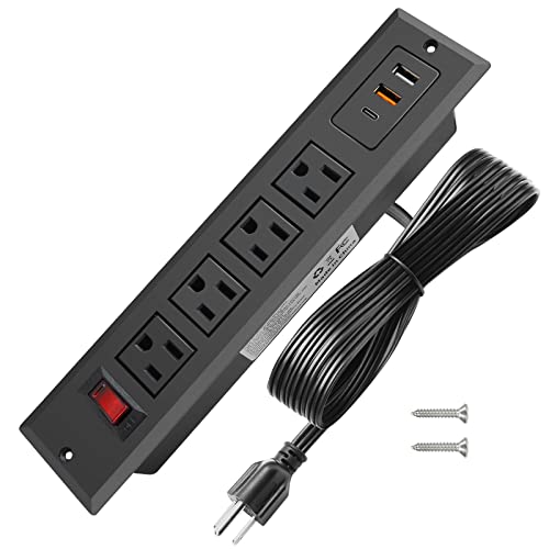 20W Mountable Power Strip USB C Recessed Power Strip USB-C Fast Charge 4 Outlet 3 USB Multiple Protection Built in Conference Desk Counter Workbench for PC Home Electric Appliance - color: Black, size: USB C