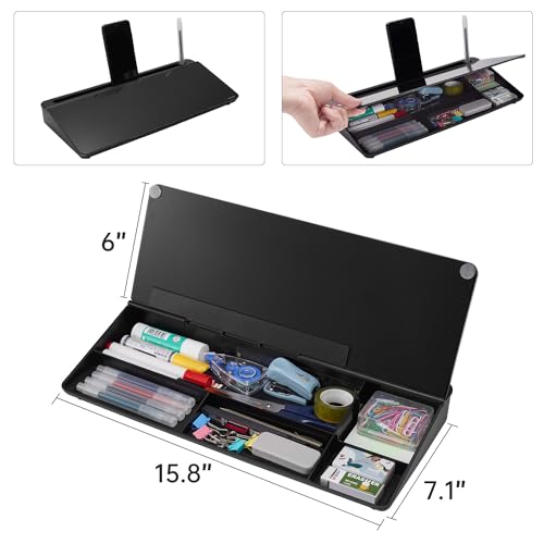 TSJ OFFICE Desktop Whiteboard Dry-Erase-Board - Computer Keyboard Stand White Board Surface Pad with Drawer, Desk Organizers with Accessories for Office, Home, School Supplies - Complete Black - color: Black Base/Glass