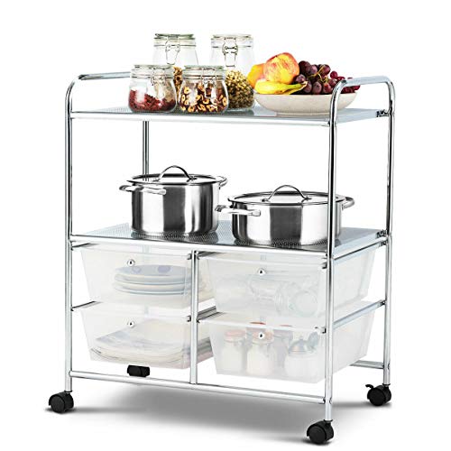 Giantex Rolling Storage Cart w/ 4 Drawers 2 Shelves Metal Rack Shelf Home Office School Beauty Salon Utility Organizer Cart with Wheels (White) - color: Clear White, size: 4 Drawer-25"x14.5"x29.5"