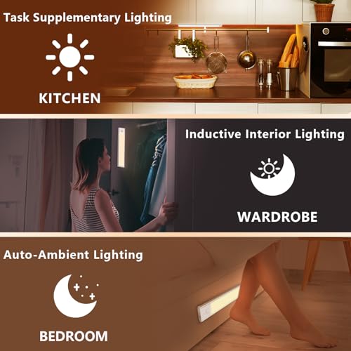 Bitrue Under Cabinet Lights,Rechargeable Motion Sensor, 8inch Silver,2-Pack