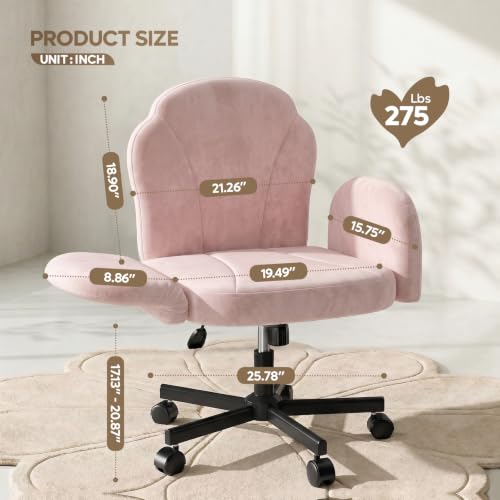 Bestier Criss Cross Office Chair with FILP-Up Armrests, Pink Velvet | Rocking Recline,Swivel Makeup Vanity Chair with 5-Level Folding Armrest, Cross Legged Desk, Adjustable Height Swivel Chair - color: Pink Velvet