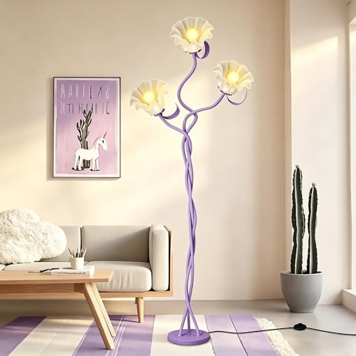 Flower Floor Lamp for Living Room, Flower Standing Lamp with 3 Color Temperatures, LED Flower Reading Lamp, Modern Floor Lamps with Gooseneck, Floral Floor Lamp for Girls' Bedroom Home Decor (Purple) - color: Purple