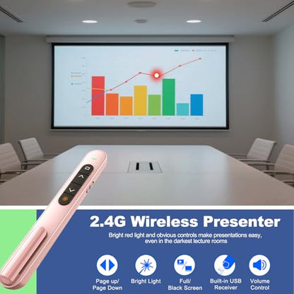 QUI Presentation Clicker with Volume Control, Wireless Presenter Remote | Plug & Play 2.4GHz USB Slide Advancer Compatible with Mac/Windows, Works with PowerPoint, Keynote, and Google Slides - color: Pink, size: S