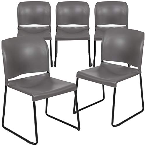 Flash Furniture Hercules Series Contoured Stacking Chairs for Waiting Rooms and Offices, Ergonomic Lobby Chairs with Curved Back, Set of 5, Gray | Sled Base, Powder Coated, Contoured, 880 LBS. Weight Capacity - color: Grey, size: Set of 5