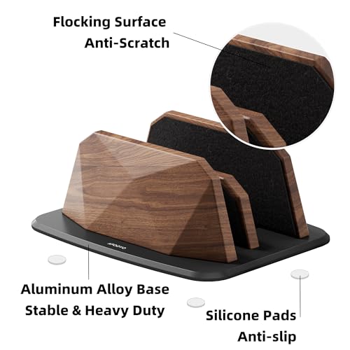 AFOOYO Vertical Laptop Stand - Dual Slots Walnut Adjustable Laptop Holder,Desktop Dock Compatible with All MacBook, Surface,Chromebook,Dell & More(Walnut) - color: Walnut