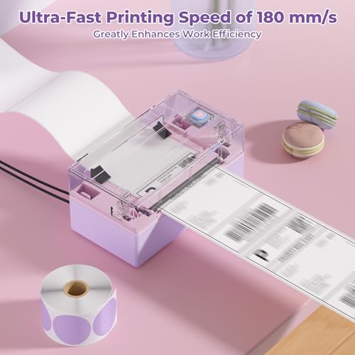 MUNBYN Bluetooth Thermal Label Printer, Wireless 4x6 Shipping Label Printer | Work for Shipping Packages Small Business Office or Home, Compatible with iPhone Android iPad Windows macOS Chrome - color: Purple