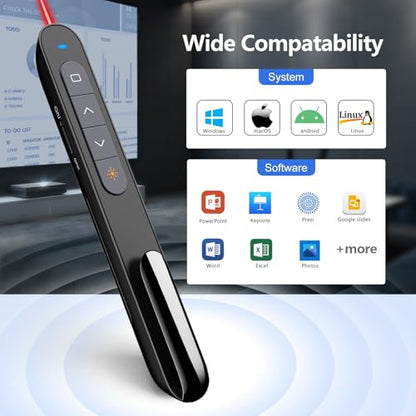 N76 Rechargeable Presentation clicker for PowerPoint Presentations | Presentation Remote with Red Laser, Long Range Wireless Presenter, USB-A Slide Advancer with Mac/Windows/Linux/Android - color: Red - Rechg. - USB-A
