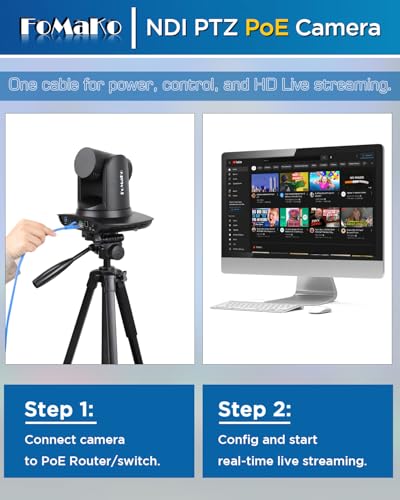 FoMaKo NDI PTZ Camera,AI Auto-Tracking Gen 3, 30x Optical Zoom IP USB3.0 HDMI PTZ Camera for Church Services Worship Education (NDI 6 & NDI HX3 Certified) FMK30UH NDI-B (Black Color) - color: Flat Black