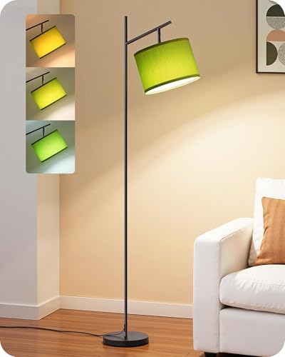 EDISHINE Modern Floor Lamps for Living Room, 64.7" Minimalist Standing Lamp with 3 Color Temperatures Bulb & Adjustable Linen Shade, Foot Pedal Switch, Arc Tall Lamp for Office Bedroom, Green Shade - color: Green Shade