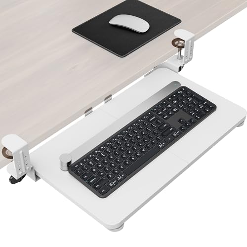 Ergonomic Mouse & Keyboard Tray Under Desk, 20x11.8 in Board, White | Heavy Duty Keyboard Drawer, Adjustable Height C-Clamp, Slide-Out Platform, Desk Accessories for Typing, 25.9" Including Clamp - color: White, size: Small