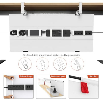 Univivi No Drill Under Desk Cable Management Tray, 36 inch Cable Management - color: White, size: 36"L x 5.5"W