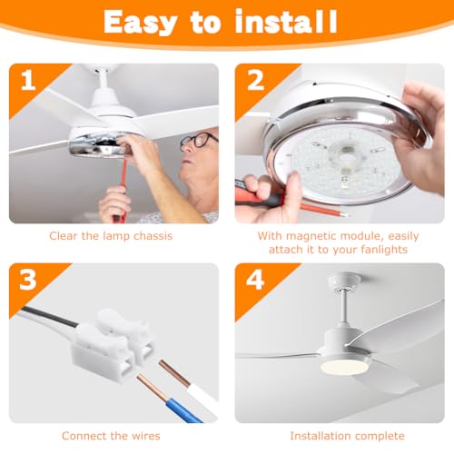 Ceiling Fan LED Light Replacement Disc 24W 6.3 in 120V 3CCT | Hardwired dimmable ceiling fan LED replacement panel with 3 CCT 3000K 4000K 5000K and anti-glare PC diffuser - size: 6.29 inch