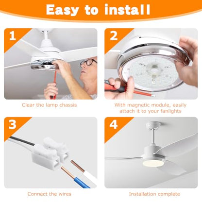 Ceiling Fan LED Light Replacement Disc 24W 6.3 in 120V 3CCT | Hardwired dimmable ceiling fan LED replacement panel with 3 CCT 3000K 4000K 5000K and anti-glare PC diffuser - size: 6.29 inch