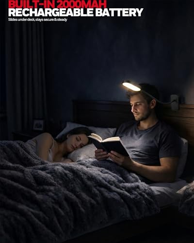 Honeywell Clip On Reading Light, Rechargeable Gooseneck CRI95 4000K Dimming - color: Black