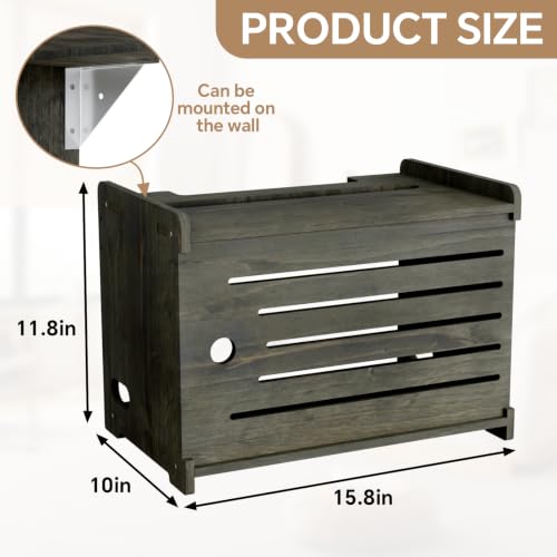 Wooden WiFi Router Storage Box Hider Shelf, Decorative Projector Box Hider Rack Countertop, for Cable, Modem, Internet, Router Power Cover Storage Organizer Cabinet Wall Mounted, Moss Gray - color: Moss Gray, size: Large