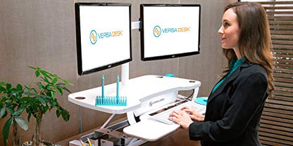 Power Pro Electric Height-Adjustable Desk Riser by VersaTables | USA Manufactured | Standing Desk Converter | Sit to Stand Desktop with Keyboard + Mouse Tray | 36"x 24" | White - color: White