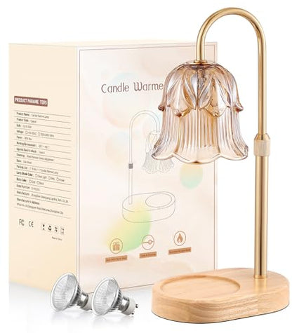 Candle Warmer Lamp Adjustable Timer - Electric Flower Glass Candles Light - color: Amber
