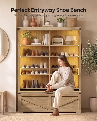 70.9" Tall Bookshelf with Rolling Storage Bench, Multi-Function, Heavy-Duty