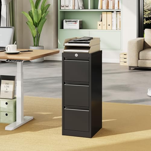 File Cabinet 2-Drawer Lateral with Lock, Metal Office Filing Cabinet for Letter/Legal/a4, Heavy Duty Storage Organizer, Full Extension Drawers, Anti-Tip Safety, Black, Home Office Organization - size: 3-Drawer