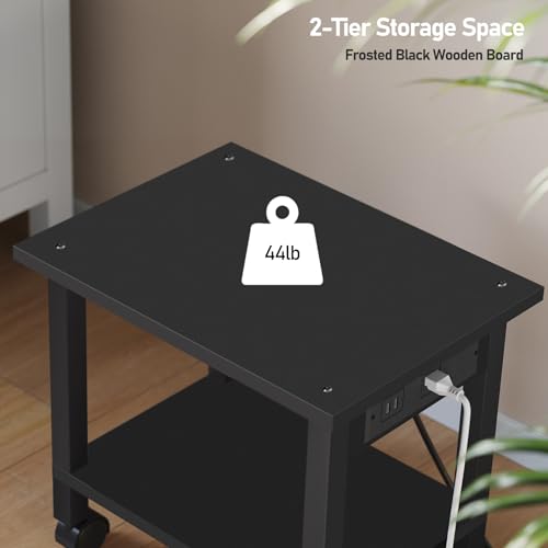 TUTOTAK Printer Stand, 2 Tier Rolling Printer Cart with Charging Station | Small Under Desk Printer Table with Wheels for Small Space, Office, Home, Black PS01BK001 - color: Black, size: 2 tier(15.7 x 11.8 x 15.4inchs)
