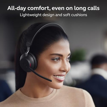 Jabra Evolve2 65 Bluetooth Wireless Headset with Mic for Calls and Music, Dual-Ear Headphones with USB-C Adapter, Up to 37 Hours Battery, Noise-Cancelling, Works with Online Meeting Apps, Black - size: USB-C Dongle, style: All Platforms