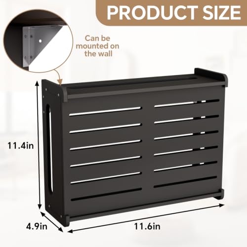 Wooden WiFi Router Storage Box Hider Shelf, Decorative Projector Box Hider Rack Countertop, for Cable, Modem, Internet, Router Power Cover Storage Organizer Cabinet Wall Mounted, Black - color: Black, size: Small