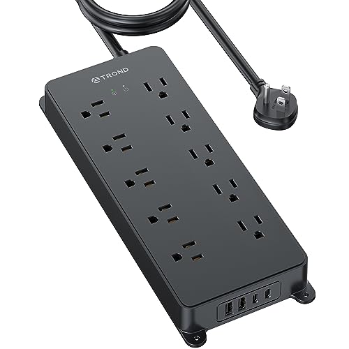TROND Surge Protector Power Strip 10ft, 4000J, ETL Listed - color: Black, size: 10FT (Flat Plug)